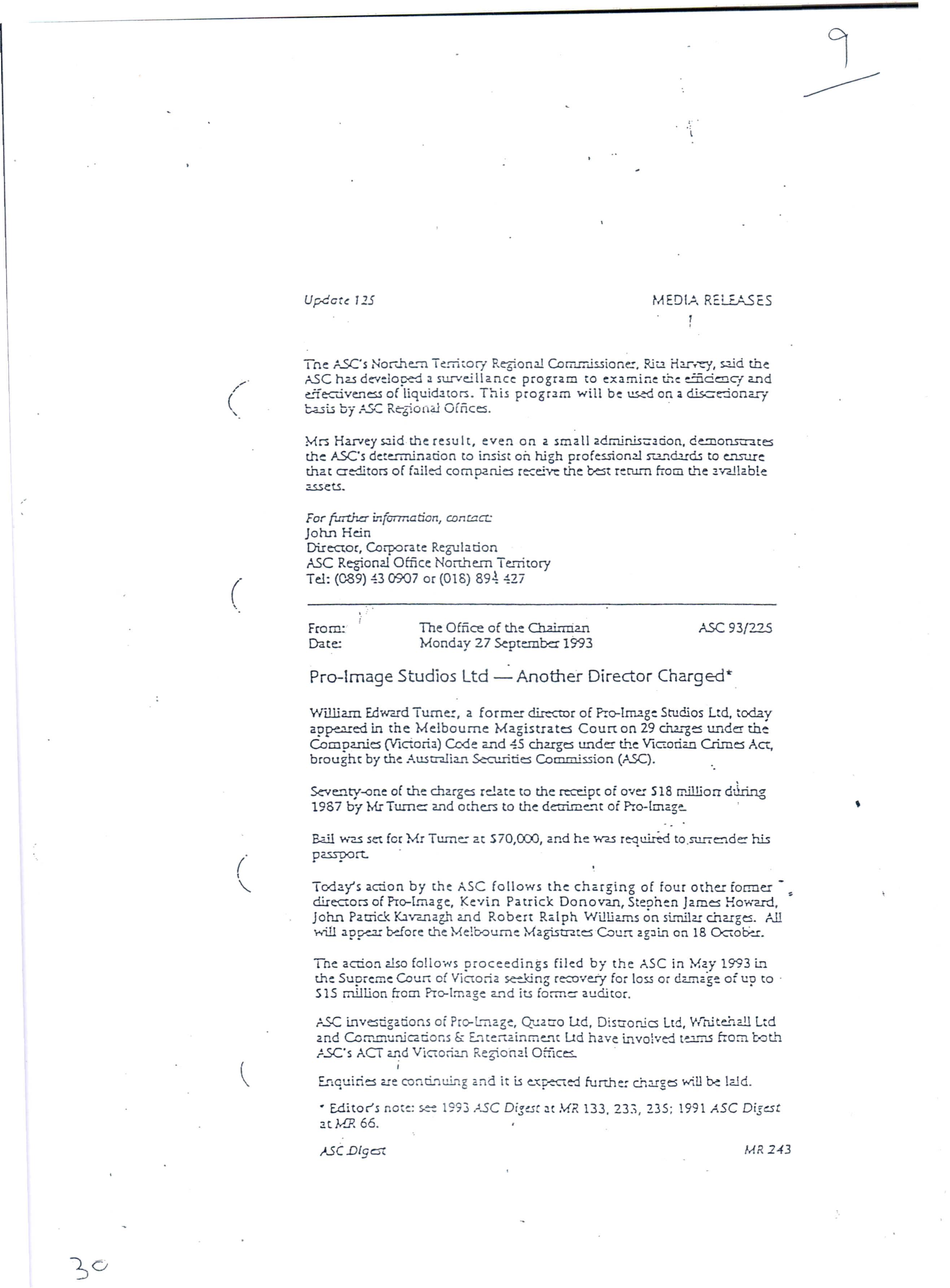 Australian securities Commision media Release 27 September 1993